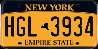 NY license plate HGL3934