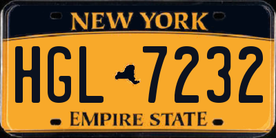 NY license plate HGL7232