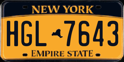 NY license plate HGL7643