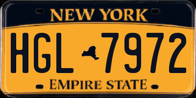 NY license plate HGL7972
