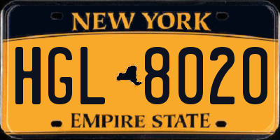 NY license plate HGL8020