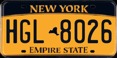 NY license plate HGL8026