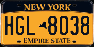 NY license plate HGL8038