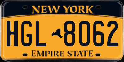 NY license plate HGL8062
