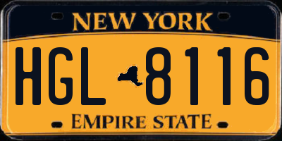 NY license plate HGL8116