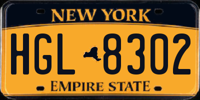 NY license plate HGL8302