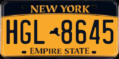 NY license plate HGL8645
