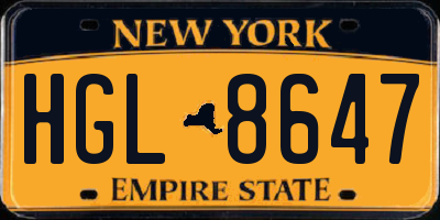 NY license plate HGL8647