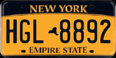 NY license plate HGL8892