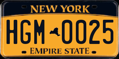 NY license plate HGM0025