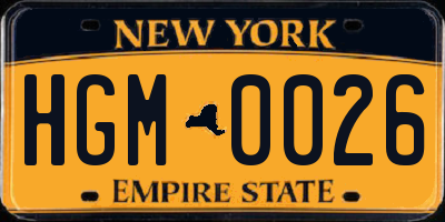 NY license plate HGM0026