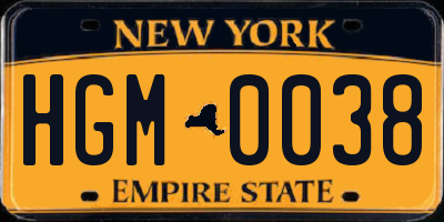 NY license plate HGM0038