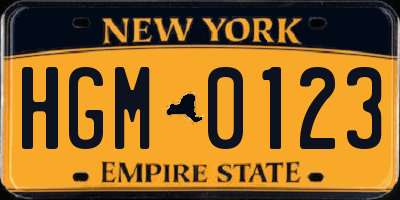 NY license plate HGM0123
