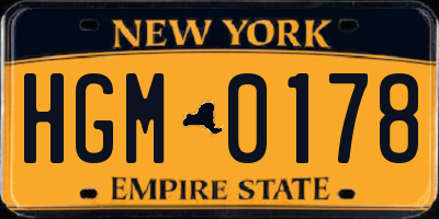 NY license plate HGM0178