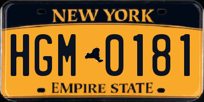 NY license plate HGM0181