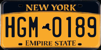 NY license plate HGM0189