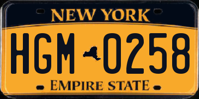 NY license plate HGM0258