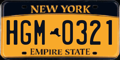 NY license plate HGM0321