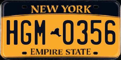 NY license plate HGM0356