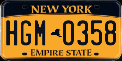 NY license plate HGM0358