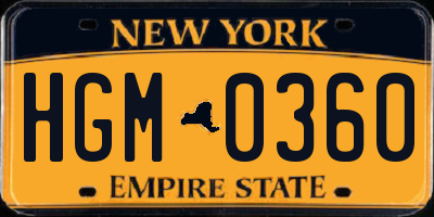 NY license plate HGM0360