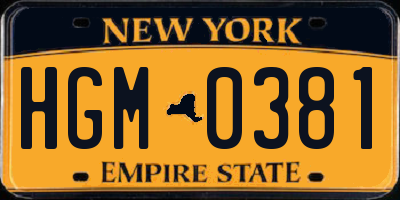 NY license plate HGM0381
