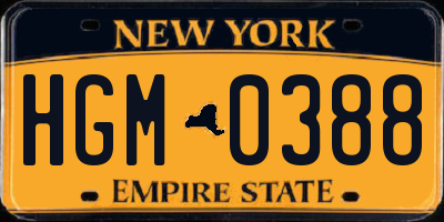 NY license plate HGM0388