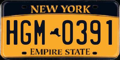 NY license plate HGM0391