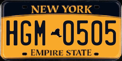 NY license plate HGM0505