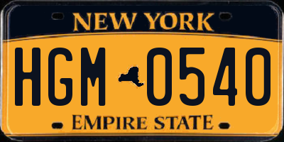 NY license plate HGM0540