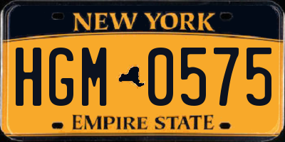NY license plate HGM0575