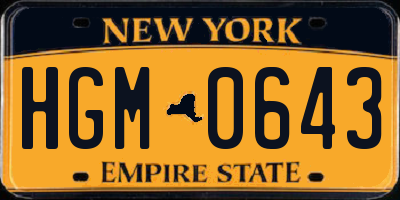 NY license plate HGM0643
