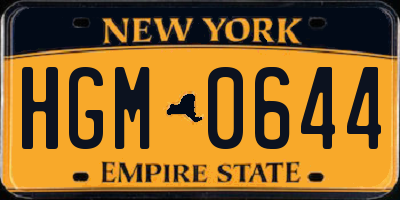 NY license plate HGM0644