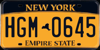 NY license plate HGM0645