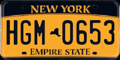 NY license plate HGM0653