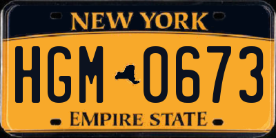 NY license plate HGM0673