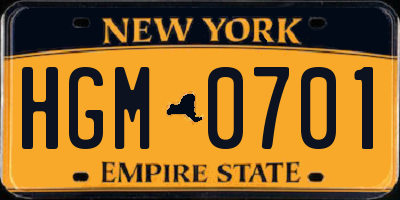 NY license plate HGM0701