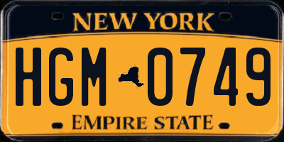 NY license plate HGM0749