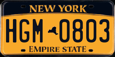 NY license plate HGM0803