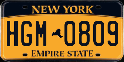 NY license plate HGM0809