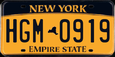 NY license plate HGM0919