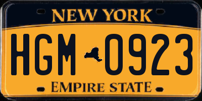 NY license plate HGM0923