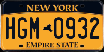 NY license plate HGM0932