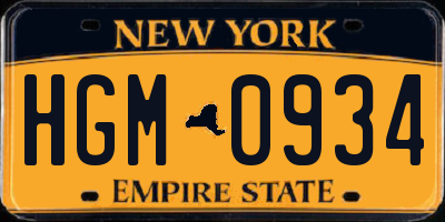 NY license plate HGM0934