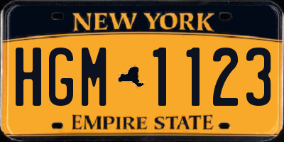 NY license plate HGM1123