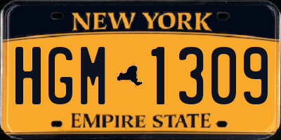 NY license plate HGM1309