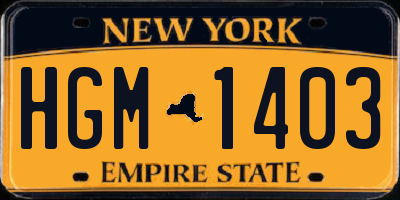 NY license plate HGM1403