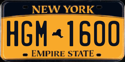 NY license plate HGM1600