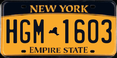 NY license plate HGM1603