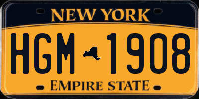 NY license plate HGM1908